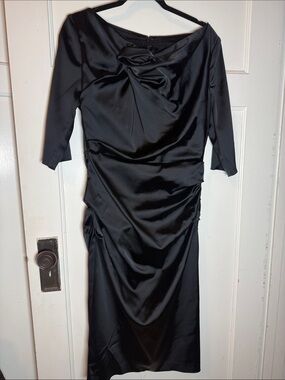 Talbot Runhof - Gosling 3/4 Sleeve Ruched Satin Dress Black